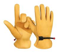 1 Pair Leather Work Gloves for Men Yellow Cowhide Heavy Duty Safety Protective Driver Working Welding Stretchable Mechanic Glove(XL)