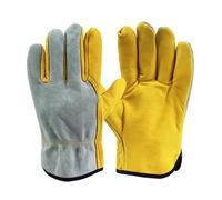1 Pair Leather Working Gloves Stretchable Wrist Tough Cowhide Wear Resistant Anti Heat Labour Protection Welding(XL)