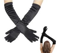 1 Pair Long Black Gloves - 20.5 Inch Elegant Satin Opera Gloves for Women - Ideal for 1920s Costumes, Bridal, Evening Party, Prom & Formal Dress - Stretchy Elbow-Length Design (Black)