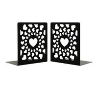 1 Pair Love Metal Bookends for Shelves,Black Heart Pattern Hollowed Iron Book End Heavy Duty Decorative Bookends Holder Desktop Organizer for Library Home School Office Decoration Valentine's Day