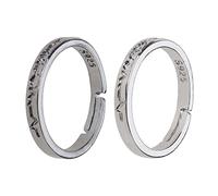 1 Pair Lovers Lettering Black White Ecg Pattern Adjustable For Men Women Korean Students Simple Girlfriends Adjustable Rings For Teen Girls Men Women Aesthetic Silver