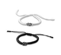 1 pair Matching Couples Bracelets Set, Adjustable Black and White Woven Thread Promise Bracelets for Boyfriend Girlfriend, Gift for Him and Her, Ideal Relationship Symbol for Anniversary and S