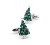 1 Pair Men Christmas Tree Cufflinks Quality Brass Material Green Color Design Cufflinks-default