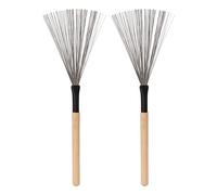 1 Pair Metal Steel Wire Strands Drum Brushes, Wooden Handle Percussion Tool Instrument Accessory Set Kit for Cajon Jazz Acoustic Drummer Playing Music Lover(Wood color)
