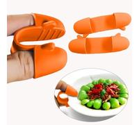 1 Pair Mini Silicone Finger Oven Mitts Heat Cold Dirty Hurt Resistant, Versatile Little Tool Such as Pot Holders, Finger Food Tongs, Coffee Filter Separators Clips (Orange)