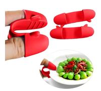 1 Pair Mini Silicone Finger Oven Mitts Heat Cold Dirty Hurt Resistant, Versatile Little Tool such as Pot Holders, Finger Food Tongs, Coffee Filter Separators Clips (Red)