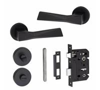 1 Pair Modern Aura Design Matt Black Premium Bathroom Internal Door Handles Round Rose - Golden Grace