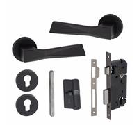 1 Pair Modern Aura Euro Lock Internal Door Handles, 70mm Key & Key Barrell Matt Black Finish - Golden Grace