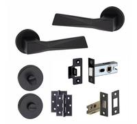 1 Pair Modern Aura Matt Black Bathroom Internal Door Handles Round Rose Dead Bolt Ball Latch Hinges Thumbturn - Golden Grace