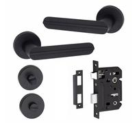 1 Pair Modern Lima Design Matt Black Premium Bathroom Internal Door Handles Round Rose - Golden Grace