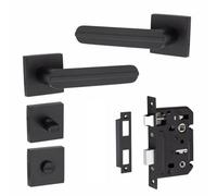 1 Pair Modern Lima Design Matt Black Premium Bathroom Internal Door Handles Square Rose - Golden Grace