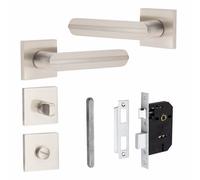 1 Pair Modern Lima Design Satin Nickel Premium Bathroom Internal Door Handles Square Rose - Golden Grace