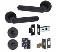 1 Pair Modern Lima Matt Black Bathroom Internal Door Handles Round Rose Dead Bolt Ball Latch Hinges Thumbturn - Golden Grace