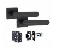 1 Pair Modern Lima Matt Black Internal Door Handles Square Rose 3" Ball Bearing Hinges And 2.5" Tubular Latch - Golden Grace