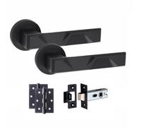1 Pair Modern Nova Design Matt Black Internal Door Handles Round Rose 3" Ball Bearing Hinges And 2.5" Tubular Latch - Golden Grace