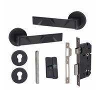 1 Pair Modern Nova Euro Lock Internal Door Handles, 70mm Key & Key Barrell Matt Black Finish - Golden Grace