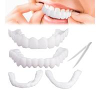 1 Pair Moldable False Teeth Clip in Veneers Teeth Top and Bottom, Fake Teeth Braces Missing Tooth Replacement Kit, Temporary Denture Silicone with Tweezers for Men and Women