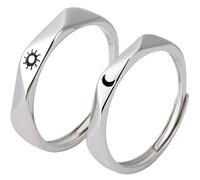 1 Pair Moon and Sun Ring Promise Rings for Couples Copper Material with Smooth Comfort Fit Decorative Silver Sun and Moon Pattern for Women Lovers