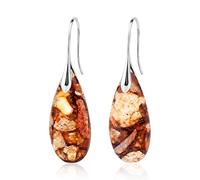 1 Pair Natural Stone Fish-Shaped Dangle Earrings, Personality Fishhook Drop Earrings for Women Teardrop Stone Drop Jewelry (Brown Copper Silver-Tone)