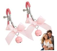 1 Pair Nipple Clamps Adjustable Bell Bow Nipple Clips Alloy Body Clips Non Piercing Cute Body Chain Clip With Bowknot And Bell For Decorative, Clip