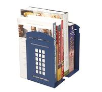 1 Pair Nostalgic London Telephone Booth Bookends British Style Metal Bookends for Shelves Library Bookends Book End Gifts (Blue)