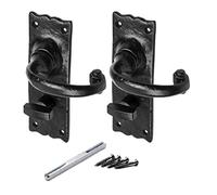 1 Pair of Antique Black Bathroom Handles Hammered Victorian Cottage Bathroom Handles Thumb Turn Locking with Spindle and Matching Fixing Screws Kit Pack.
