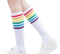 1 Pair of Calf Socks Girls' Stockings Striped Campus Summer(WHITE)