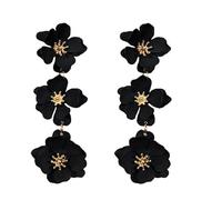 1 Pair Of Exaggerated Retro Style Long Bohemian Temperament Spray Paint With Gold Plated Small Flowers Earrings(1)