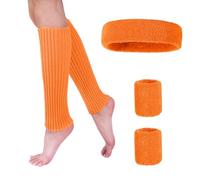 1 Pair Of Foot Covers, 2 Wrist Guards, 1 Piece Headscarf, Orange Clothing Decoration, Knitted Warm Suit, Calf Protective Cover, Ladies Leg Warmer Cover
