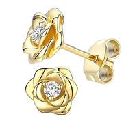 1 Pair of Gold Rose Flower Earrings with 1 Black Jewelry Box, Earrings for Women, Piercing Jewelry, Flower Earrings, Gold-Plated Sterling Silver Stud Earrings, Gift for Women.