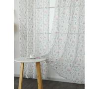 1 Pair Of Humming Bird Butterfly Floral Design Slot Top White Voile Panels - 55" (140cm) x 60" (152cm) Drop