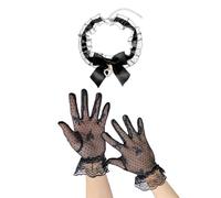 1 Pair Of Lace Bow Gloves And 1 Collar, Retro Ele Style, Dinner Party Accessories, Suitable For Women'S Dress Matching, Prom Dress Up.