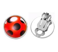 1 Pair of Ladybird Earrings, Stainless Steel Red Ladybug Earrings, Fashionable Simple Round Clip On Earrings with Metal Clip, Girls Cute Creative Earrings Without Hole, Jewellery Gifts, for Women, NO