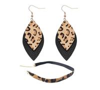 1 Pair of Leopard Print Leather Stud Earrings and 1 Leopard Print Choker, Vintage Stud Earrings, Animal Print Earrings, Pendant Stud Earrings, Women's Jewelry, Clothing Accessories