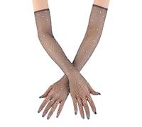 1 Pair of Long Fishnet Gloves for Women, Glitter Rhinestone Long Gloves, Fishnet Gloves, Vintage Evening Gloves, Opera Gloves, for Wedding, Halloween, Masquerade, Cosplay, Black, black, One Size