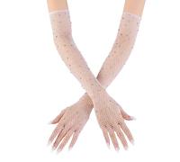 1 Pair of Long Fishnet Gloves for Women, Glitter Rhinestone Long Gloves, Fishnet Gloves, Vintage Evening Gloves, Opera Gloves, for Wedding, Halloween, Masquerade, Cosplay, Black, White, One Size