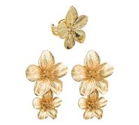 1 Pair of Long Flower Earrings, Large Gold Statement Earrings for Women