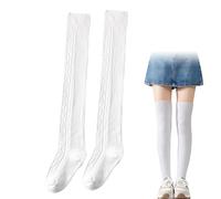 1 Pair Of Long Sock Thigh High Knitted White Over Knee High Socks For Women Winter Leg Warmers Knee Socks Thick Knitted Knee-High White Stockings For Ladies Long Socks Women Winter Leg Warmers