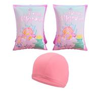 1 Pair Of Mermaid Pattern Arm Rings, 1 Swimming Cap, Children'S Swimming Arm Rings, Inflatable Arm Rings, Double Airbag Float Rings, Children'S Pool Water Rings, Swimming Accessories