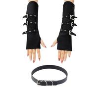 1 Pair Of Metal Buckle Gloves And 1 Pu Leather Collar, Fingerless Gloves, Fashionable Personality Gloves, Punk Style Accessories, Rock Style Accessories