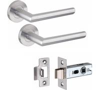 1 Pair Of Mitred Design Door Handle On Round Rose Latch Internal Door Handles 2.5" Latch Satin Nickel Finish - Golden Grace