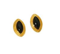 1 Pair Of Oval Black Earrings, 1 Black 18K Gold Ring, Retro Ladies Earrings, Adjustable Opening Ring.