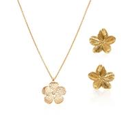 1 Pair Of Palace Style Earrings, 1 Necklace, Flower Earrings, Gold Earrings, Women'S Gold Earrings, Flower Jewelry