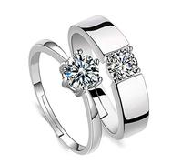 1 Pair of Partnership Rings Engagement Rings Women's Men Sterling Silver Simple Glitter Cubic Zirconia Memoir Rings Wedding Band Open Ring Adjustable Hypoallergenic