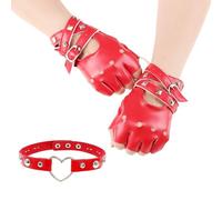 1 Pair Of Pu Leather Gloves And 1 Piece Of Love Collar, Punk Style Accessories, Performance Clothing Accessories, Fashionable And Personalized Accessories.