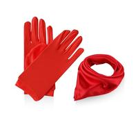 1 Pair Of Red Gloves, 1 Red Silk Scarf, Princess Satin Gloves, Bridal Dance Gloves, Finger Dance Gloves, Women'S Red Gloves