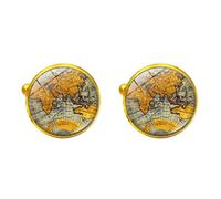 1 Pair Of Round World Map Cufflinks Men'S French Shirt Suit Cufflinks