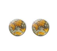 1 Pair Of Round World Map Cufflinks Men'S French Shirt Suit Cufflinks