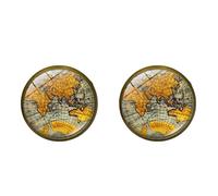 1 Pair Of Round World Map Cufflinks Men'S French Shirt Suit Cufflinks