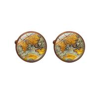 1 Pair Of Round World Map Cufflinks Men'S French Shirt Suit Cufflinks